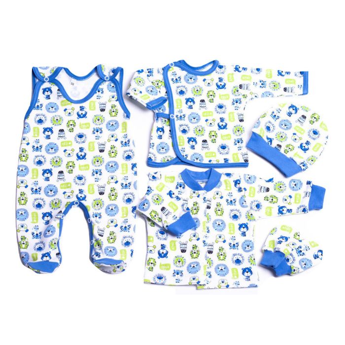 Kūdikio kraitelis - drabužėliai naujagimiui "Lion" 5 dalių melsvas