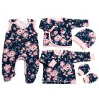 Kūdikio kraitelis - drabužėliai naujagimiui "Flora navy" 5 dalių