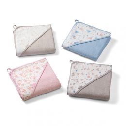 Rankšluostis kūdikiui "Floral" su gobtuvu 100x100 cm "frotte" rausvas