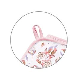 Rankšluostis kūdikiui "Floral" su gobtuvu 100x100 cm "frotte" rausvas