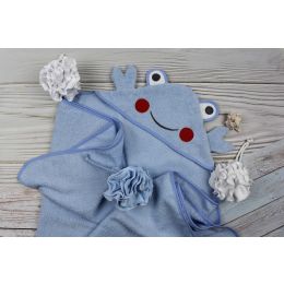 Rankšluostis kūdikiui "Crab" su gobtuvu 100x120cm melsvas 