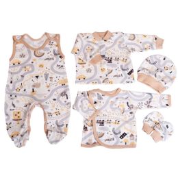 Kūdikio kraitelis - drabužėliai naujagimiui "Sunny days" 5 dalių smėlio spalvos