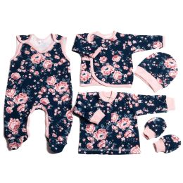 Kūdikio kraitelis - drabužėliai naujagimiui "Flora  navy" 5 dalių 