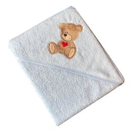 Rankšluostis kūdikiui "Teddy bear" su gobtuvu 100x100cm "frotte" melsvas