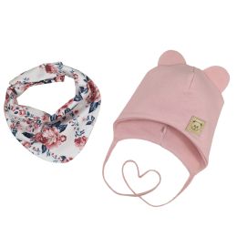 Kepurytė ir kaklaskarė kūdikiui "Love" - Powder pink flora