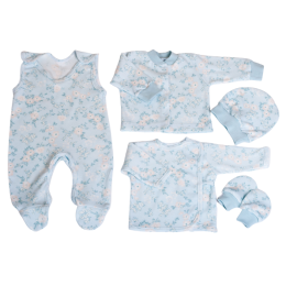 Kūdikio kraitelis - drabužėliai naujagimiui "Gentle story " 5 dalių melsvas