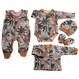 Kūdikio kraitelis - drabužėliai naujagimiui "Tropic" 5 dalių rudas