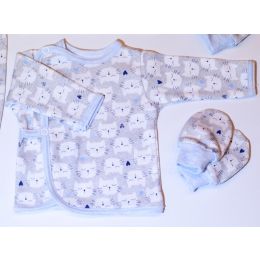 Kūdikio kraitelis - drabužėliai naujagimiui "Kitty" 5 dalių mėlynas
