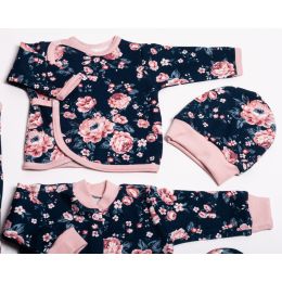 Kūdikio kraitelis - drabužėliai naujagimiui "Flora  navy" 5 dalių 