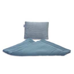 Muslino ir megztos medvilnės pledukas ir pagalvė kūdikiui  "Luxury" melsvas