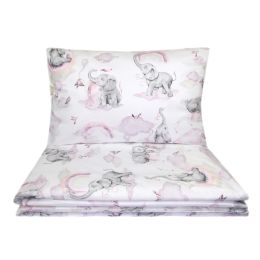Kūdikio patalynės komplektas 135x100 "ELEPHANTS" rausvas