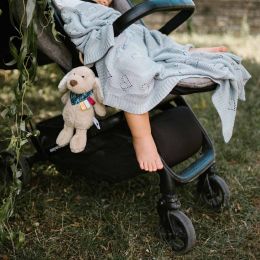 Megztas bambukinis pledukas kūdikiui "Love U" 75x100 cm melsvas