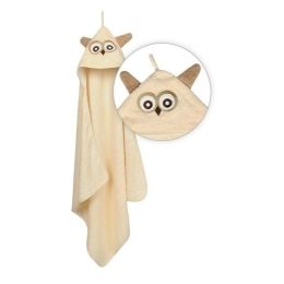 Rankšluostis kūdikiui "Jimmy owl" su gobtuvu 80x80 cm smėlio spalvos